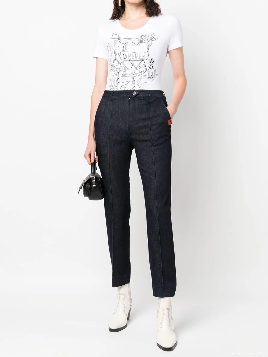 Affordable Moschino cropped Love logo-patch jeans Women 0324